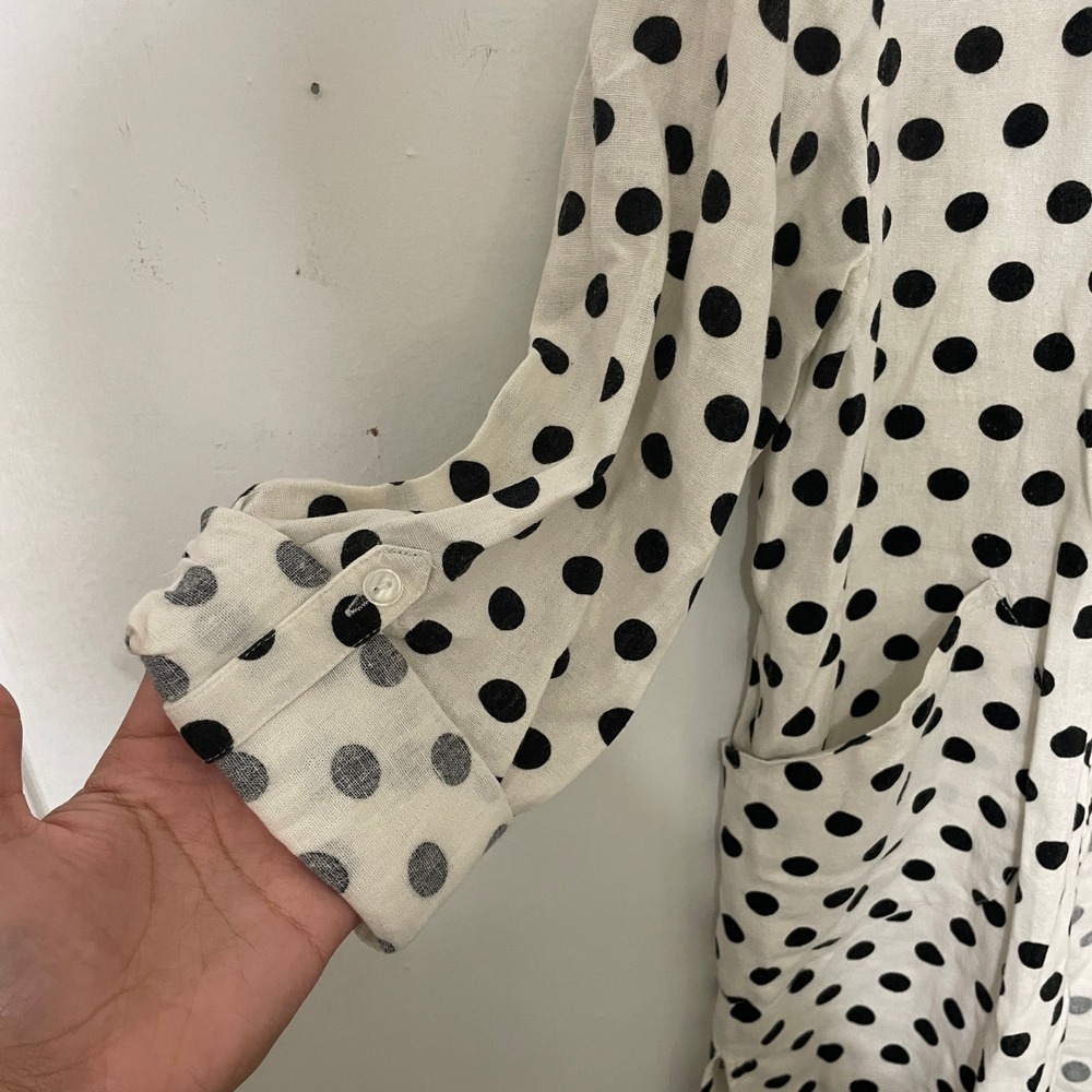 For‎ Cynthia Womens Polka Dot Button Down Shirt Jacket White Black Longline - Picture 4 of 4